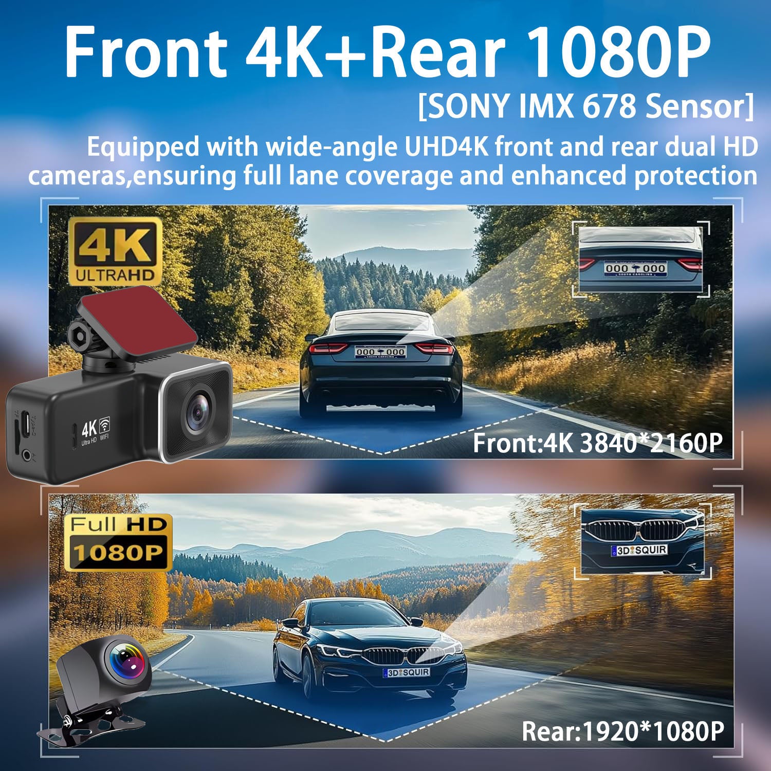 V33 4K UHD Dash Cam  WiFi WDR
