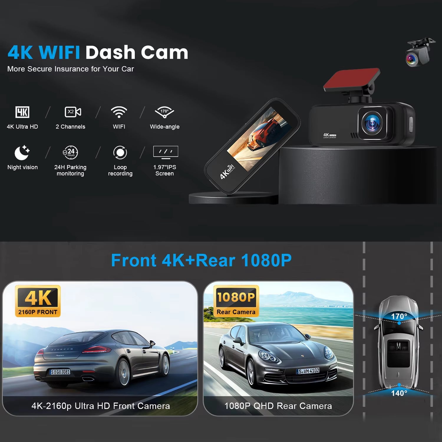V30 4K UHD Dash Cam 5G WiFi