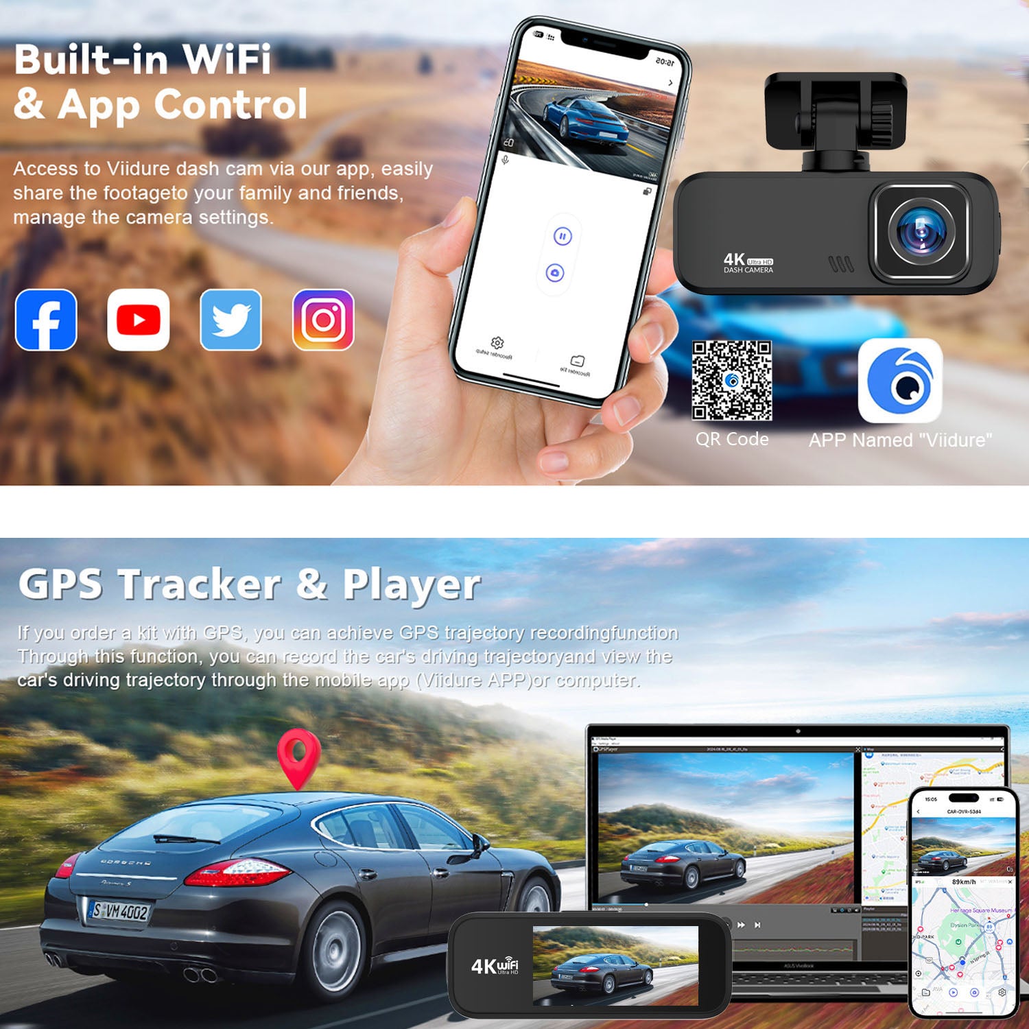 V30 4K UHD Dash Cam 5G WiFi