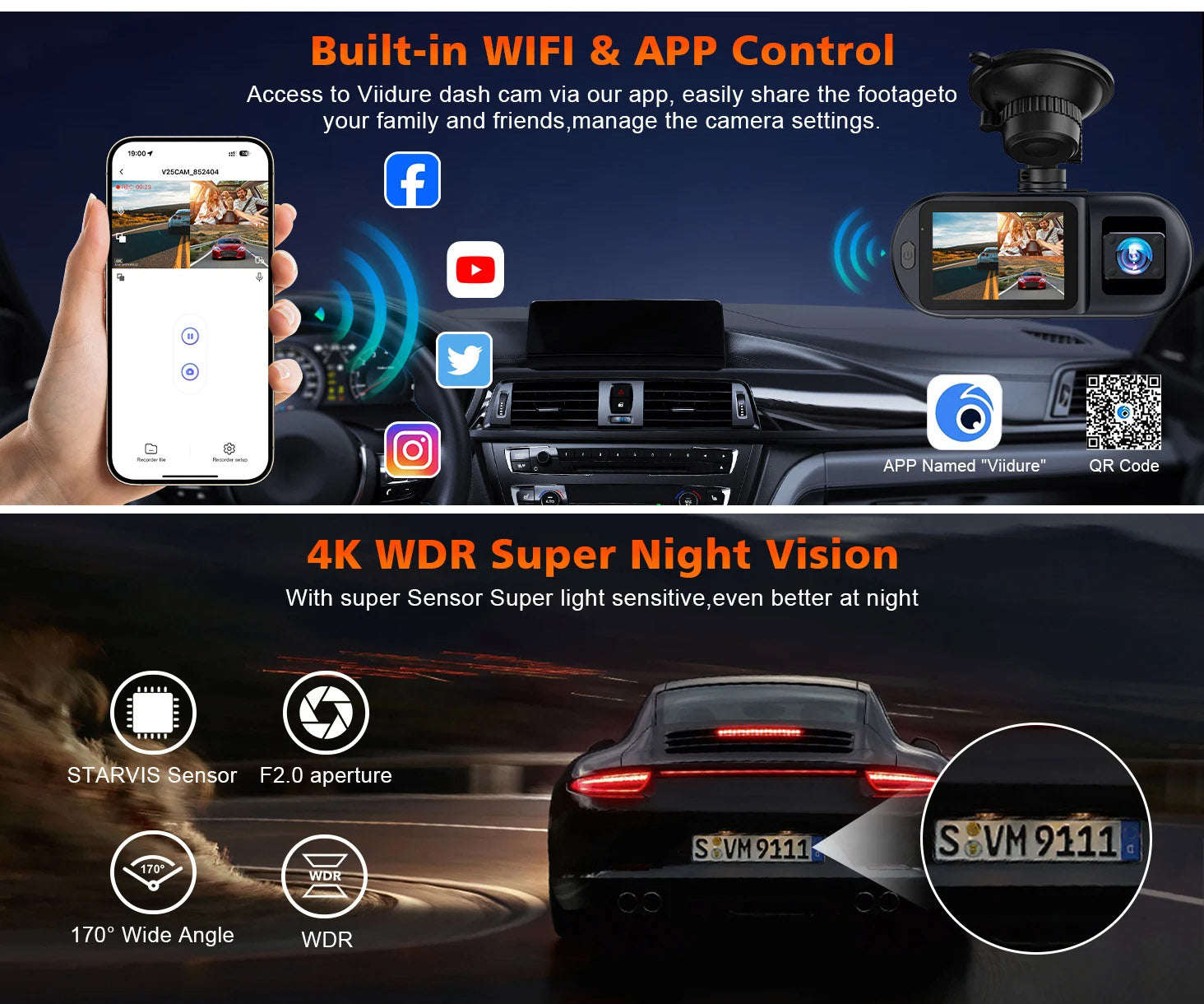 V25  3 Channel Car DVR 4K 3-Lens