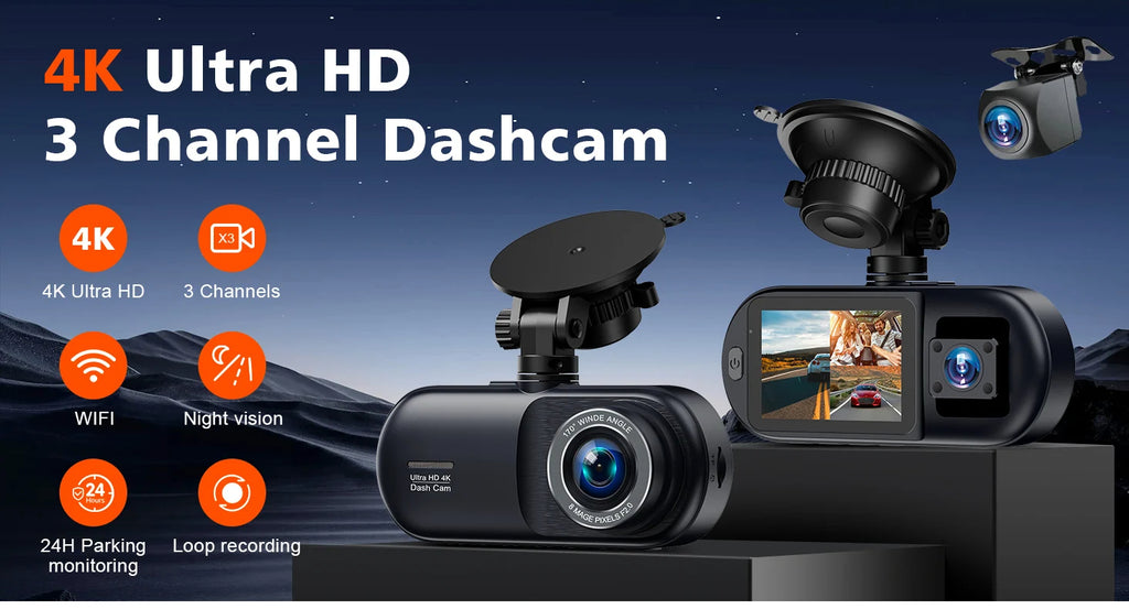 V25  3 Channel Car DVR 4K 3-Lens
