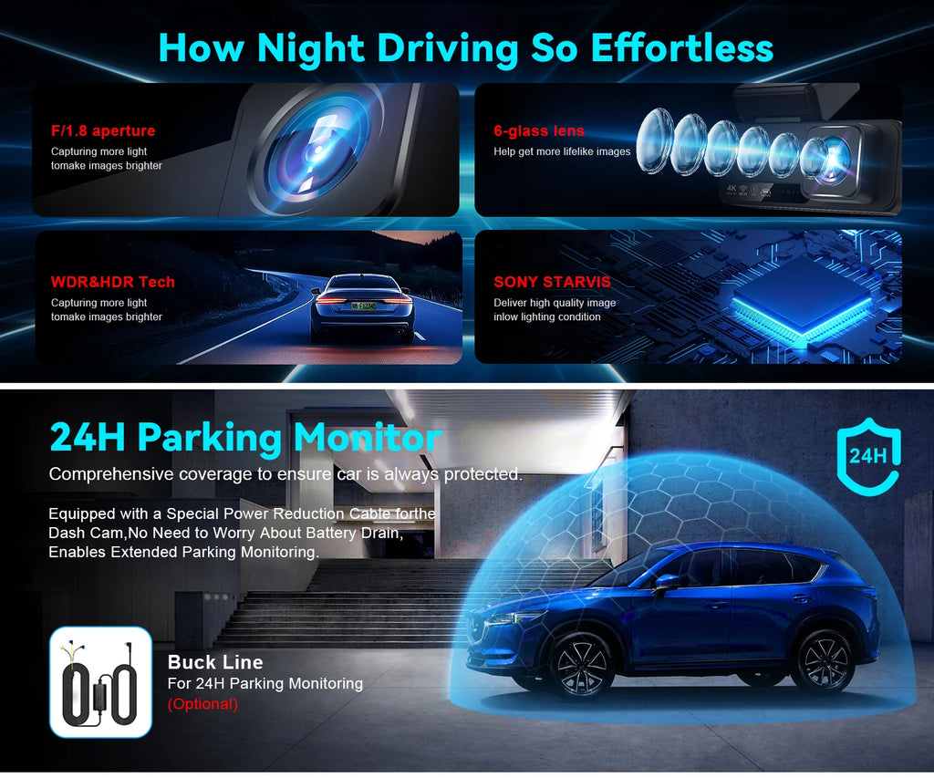 V52  4K+2.5K ADAS Dash Cam 3.2 " IPS Screen