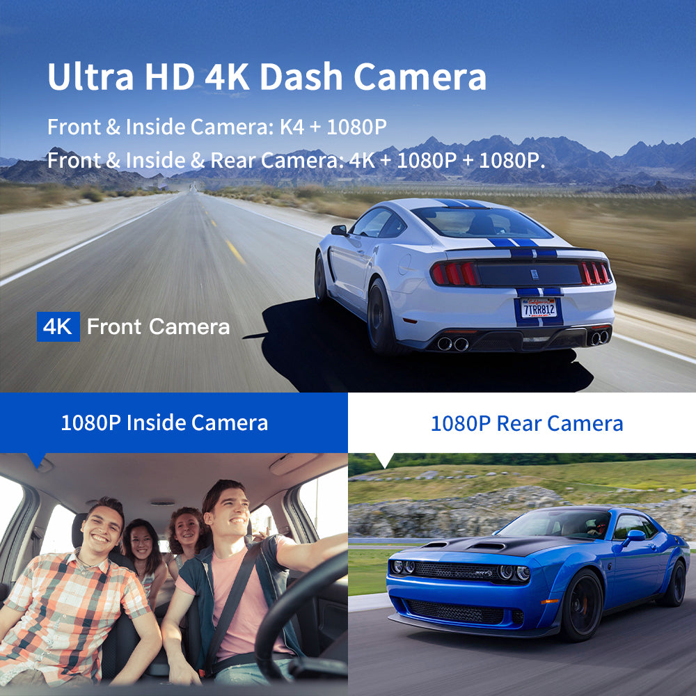 J09 3 Channel Dash Cam Front Inside Rear Three Way Car Dash Camera