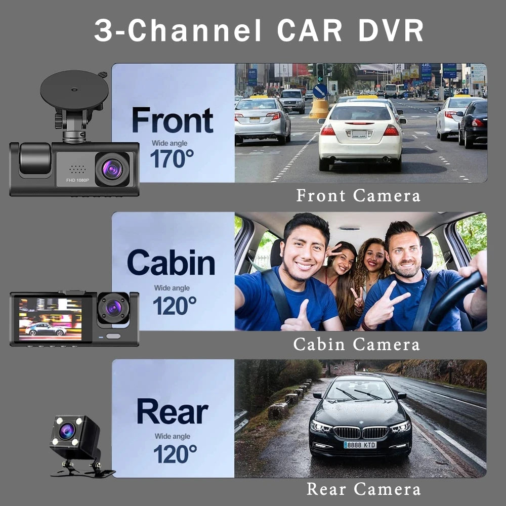 C309  3 Channel Car DVR HD 1080P 3-Lens