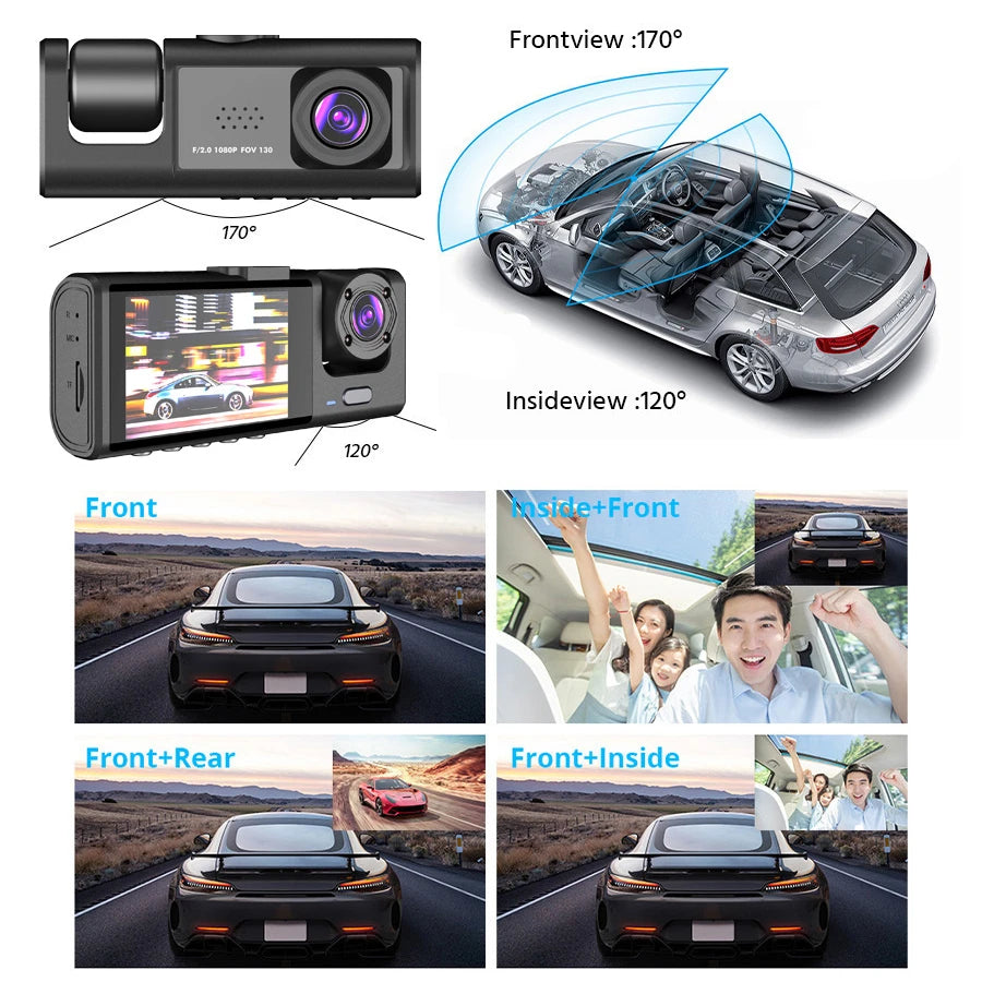 C309  3 Channel Car DVR HD 1080P 3-Lens