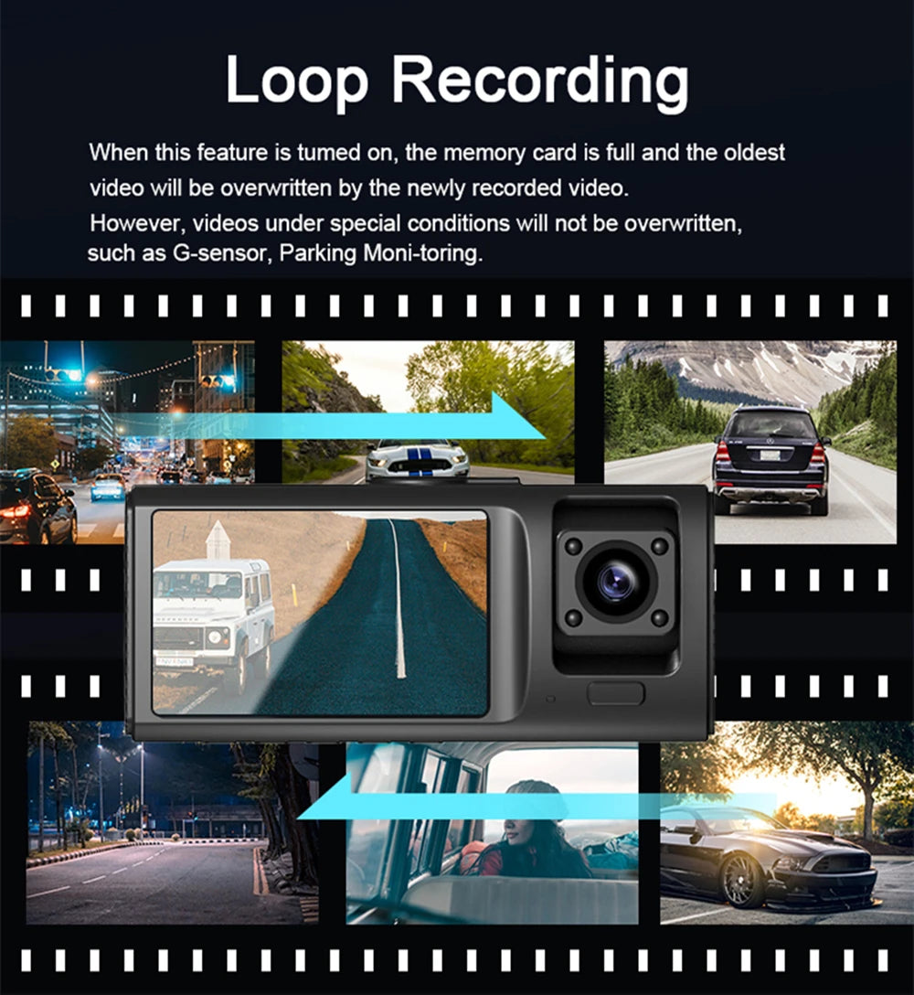 V20 3-Lens Vehicle Dash Cam Three Way Camera