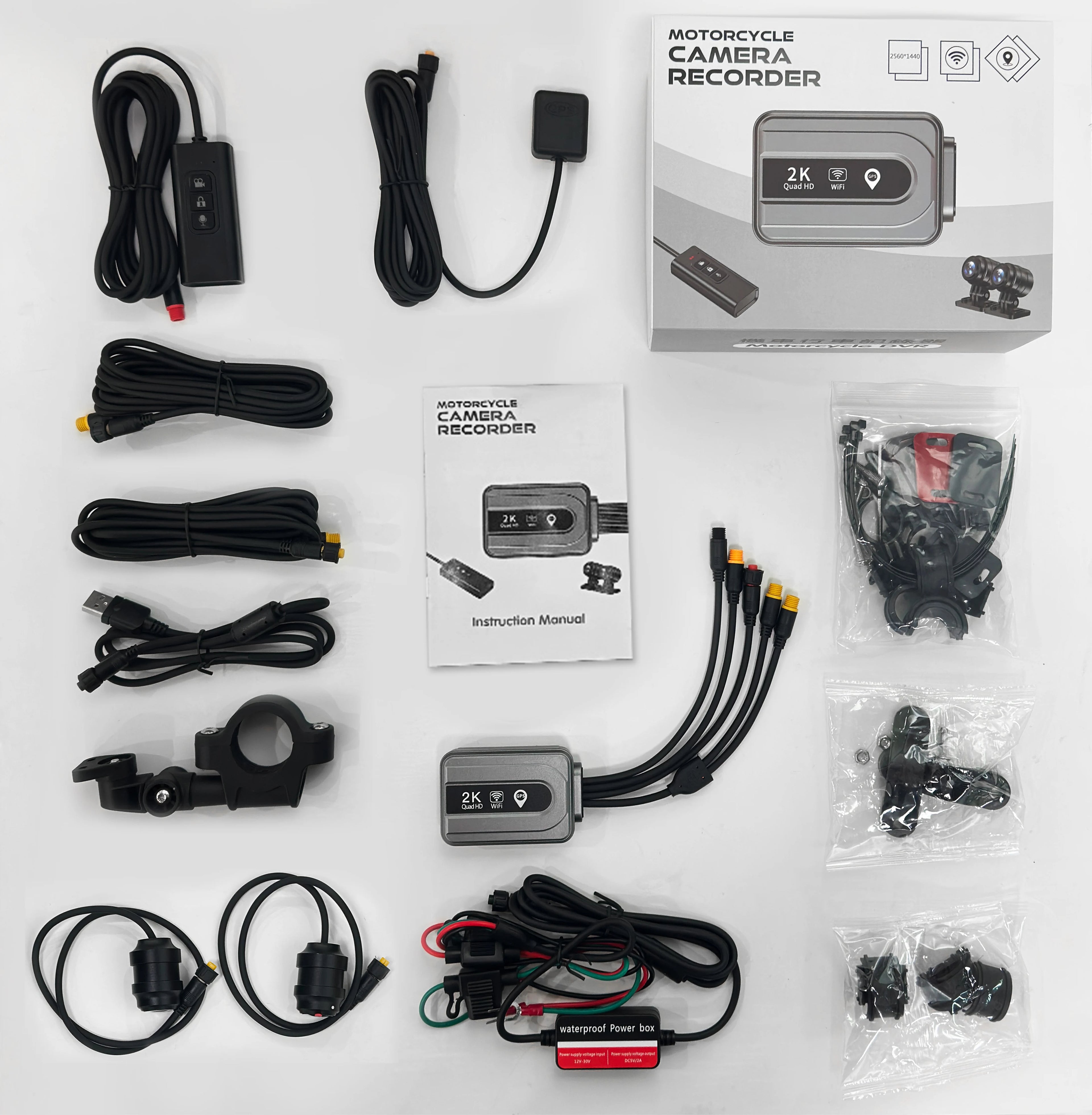 V11 Motorcycle DVR 2K Front and Rear Dash Cam WiFi GPS