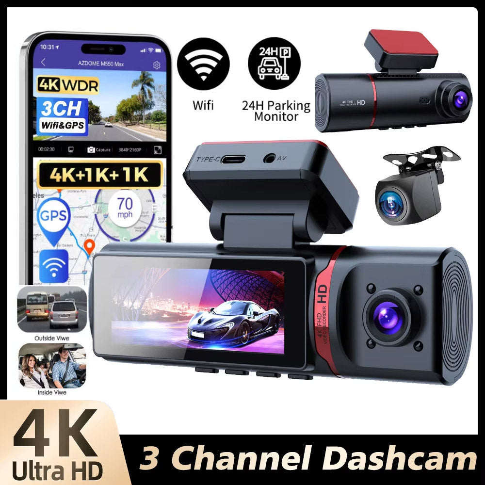 E3  3 Channel Car DVR UHD 4K Dash Cam