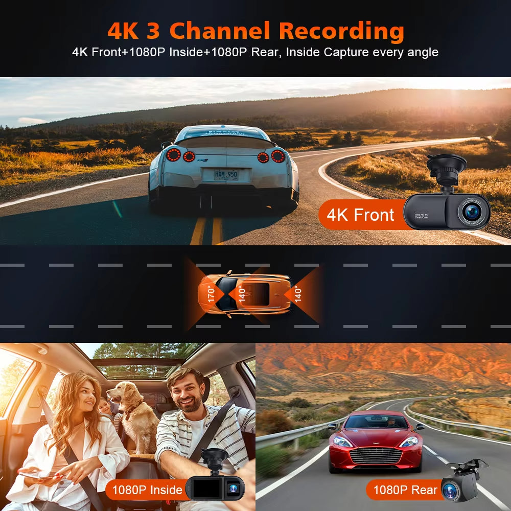 V25  3 Channel Car DVR 4K 3-Lens