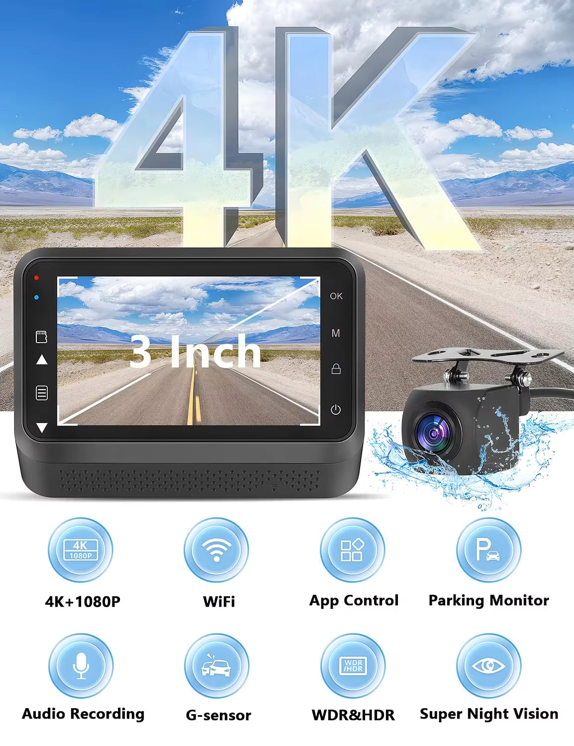 S8 4K UHD Dash Cam  WiFi GPS