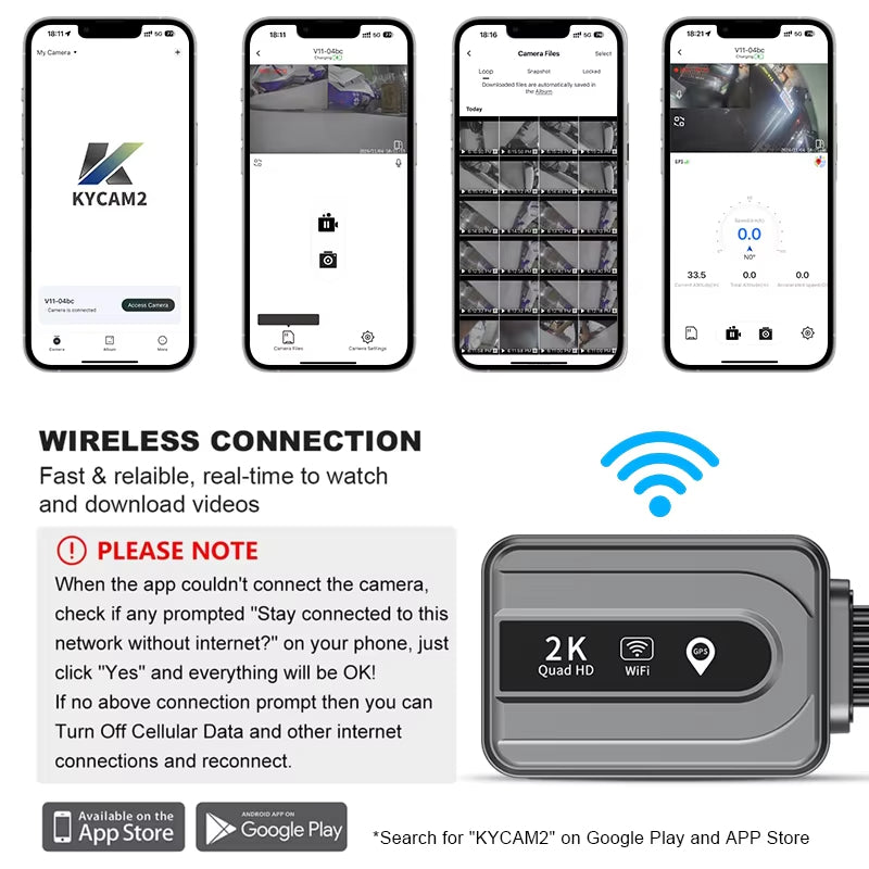 V11 Motorcycle DVR 2K Front and Rear Dash Cam WiFi GPS