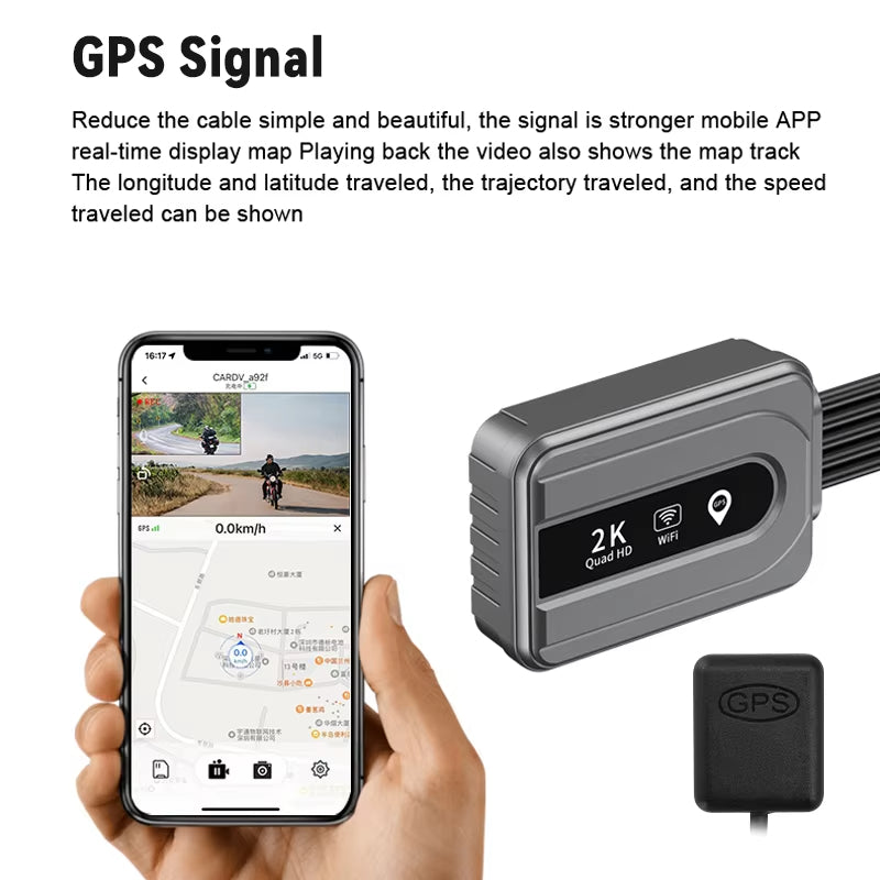 V11 Motorcycle DVR 2K Front and Rear Dash Cam WiFi GPS