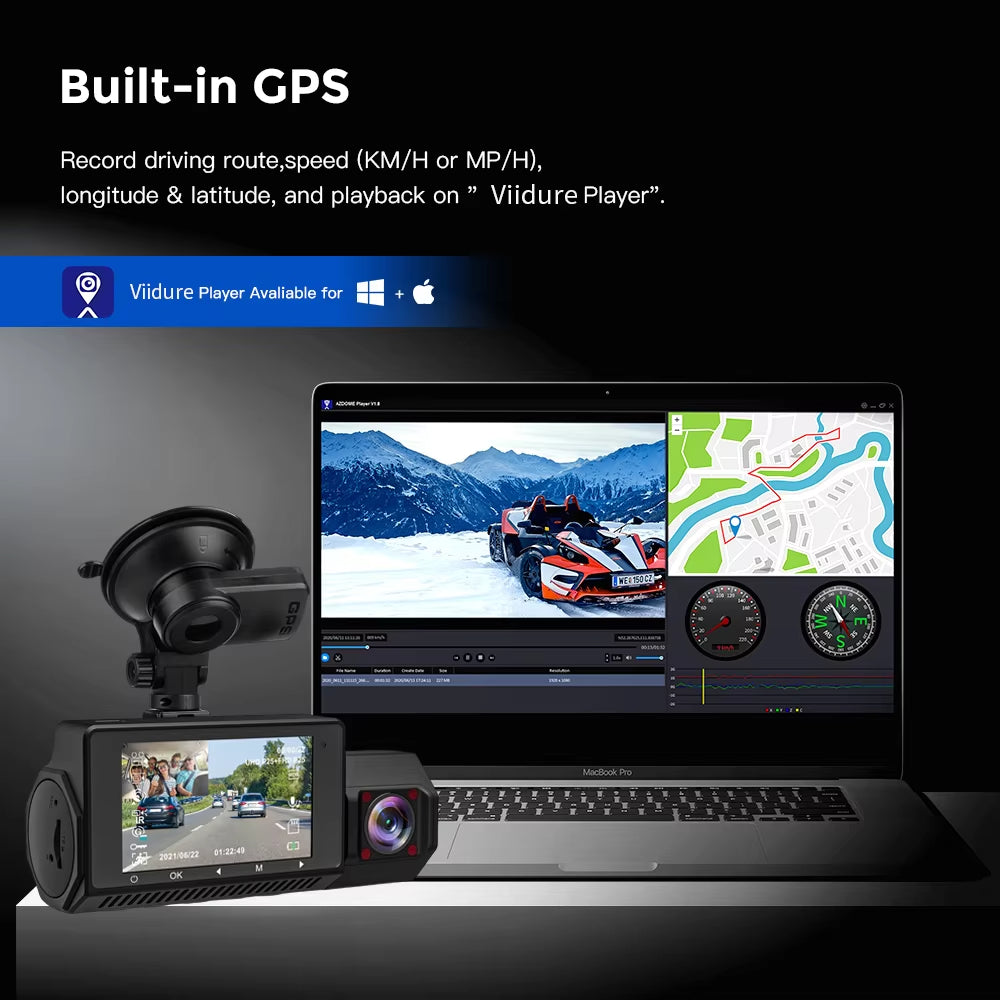 J09 3 Channel Dash Cam Front Inside Rear Three Way Car Dash Camera