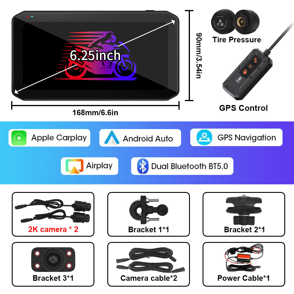 T7  6.25 inch Carplay Motorcycle DVR