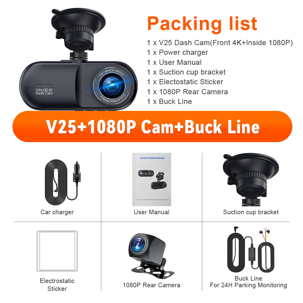 V25  3 Channel Car DVR 4K 3-Lens