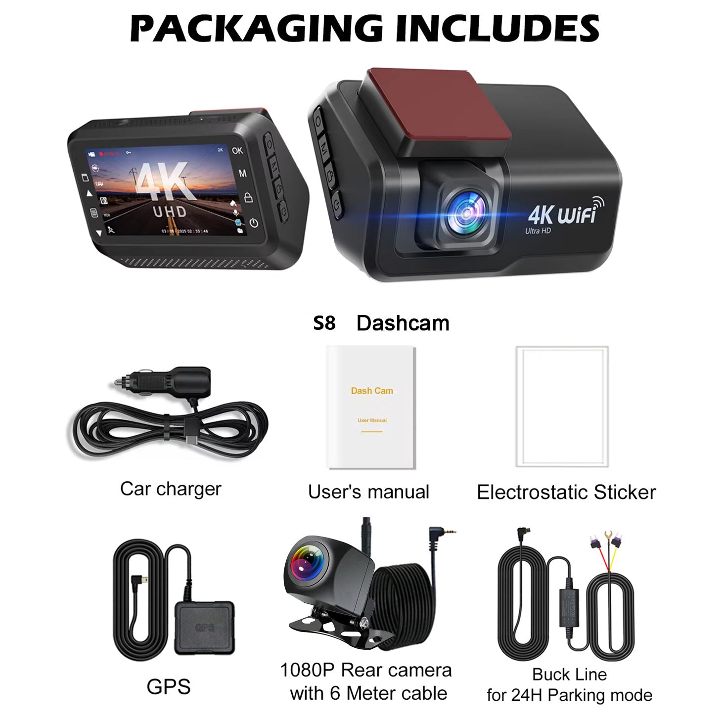 S8 4K UHD Dash Cam  WiFi GPS