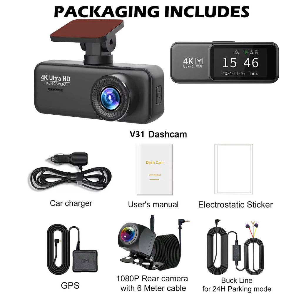 V31 4K UHD Dash Cam G-Sensor Wi-fi