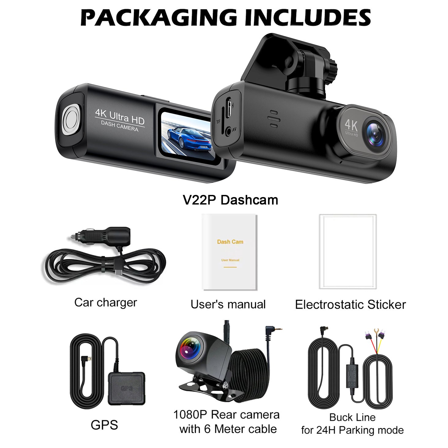 V22 4K Dash Cam GPS WiFi Night Vision