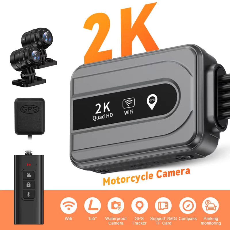 V11 Motorcycle DVR 2K Front and Rear Dash Cam WiFi GPS